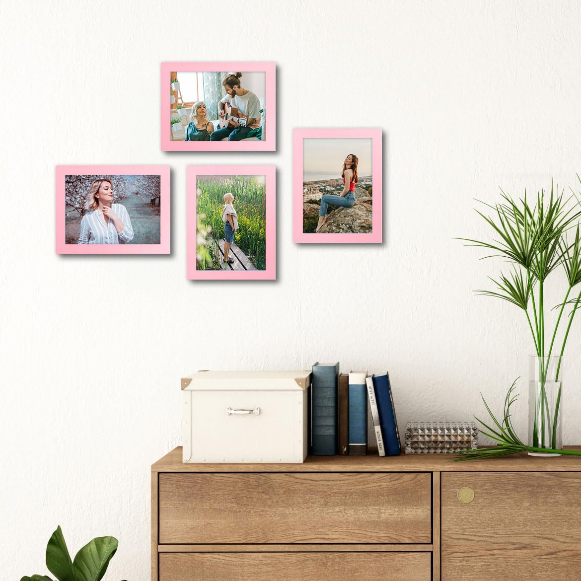 wyooxoo 5x7 Picture Frames Set of 4 Pink Made Of Solid Wood Photo Frames Colorful Frame with HD Plexiglass, Wall or Tabletop Dis